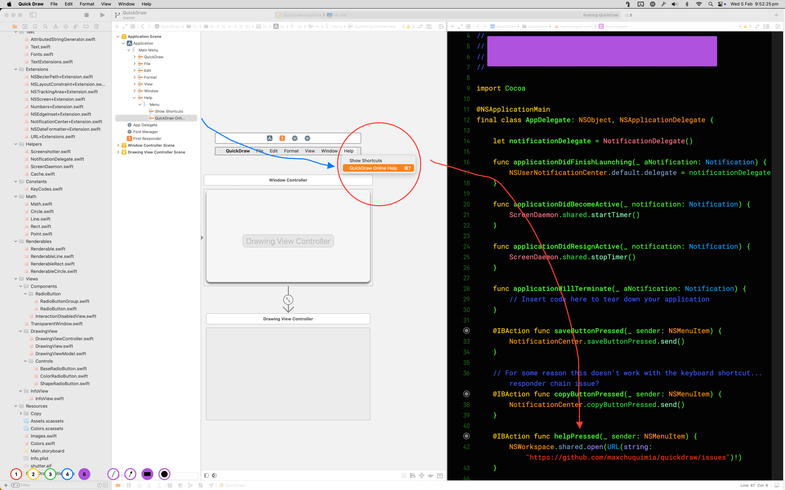 Quick Draw — a solid filled rectangle covering private content on screen, with a circle and arrow highlighting the rest