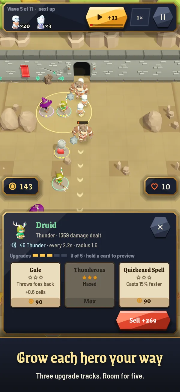 The Druid's upgrade sheet with the Gale, Thunderous and Quickened Spell tracks